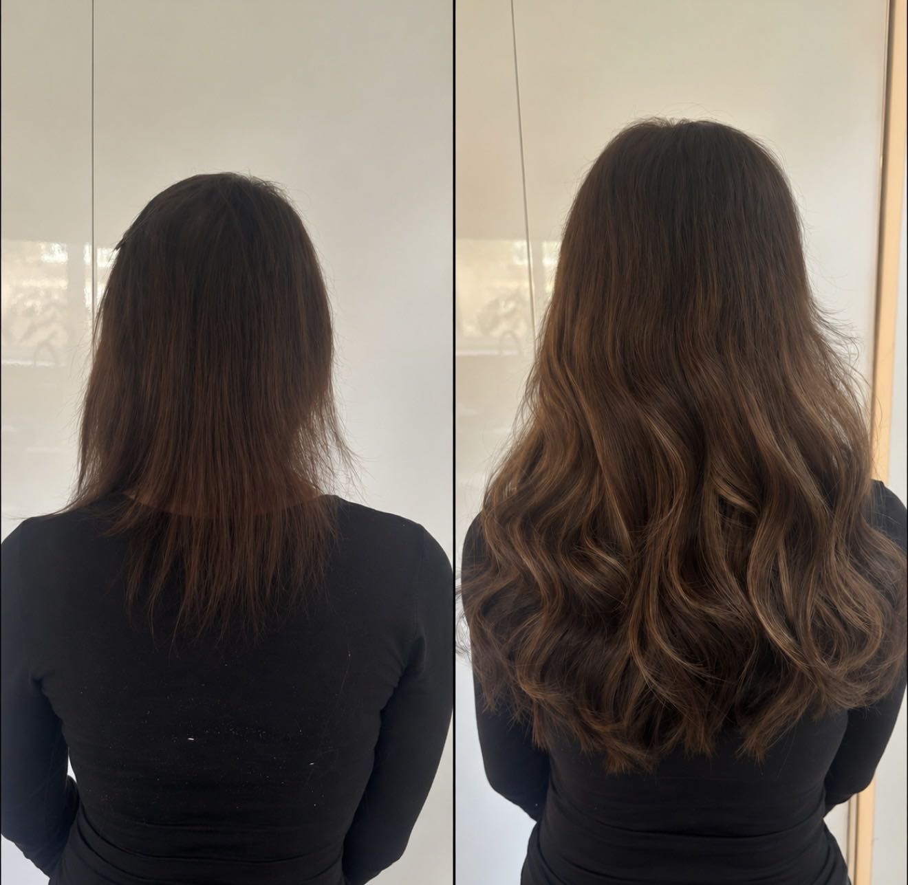 Brown hair extension transformation